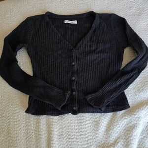 Black Everlane the Rib-Knit Organic Cotton V-Neck Cardigan Size  XS